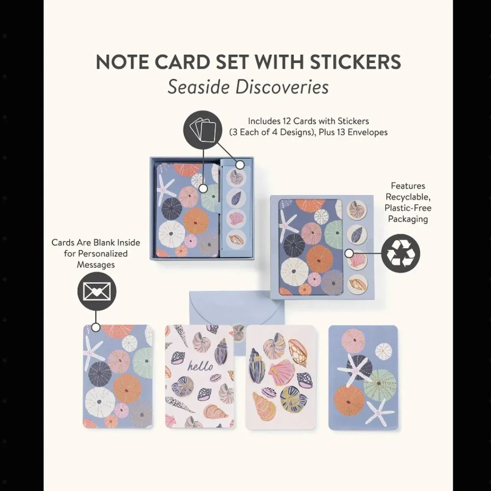 Studio Oh - Seaside Discoveries Assorted Note Card Set with Stickers